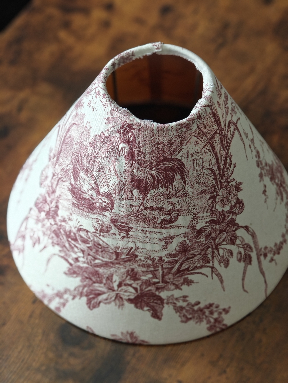 Vintage Fabric Lampshade Toile De Jouy Chicken Rooster French Country Red Beige